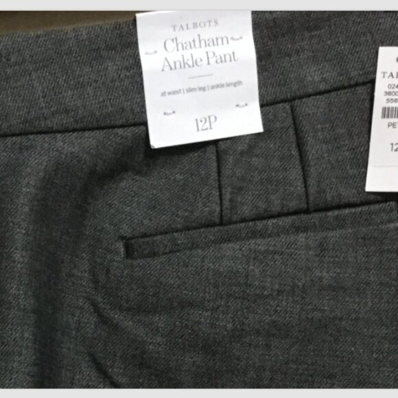 Talbots Women Size 12P Chatham Ankle Pant Sits Waist Slim Leg Gray Side Zip NWT - Picture 9 of 10